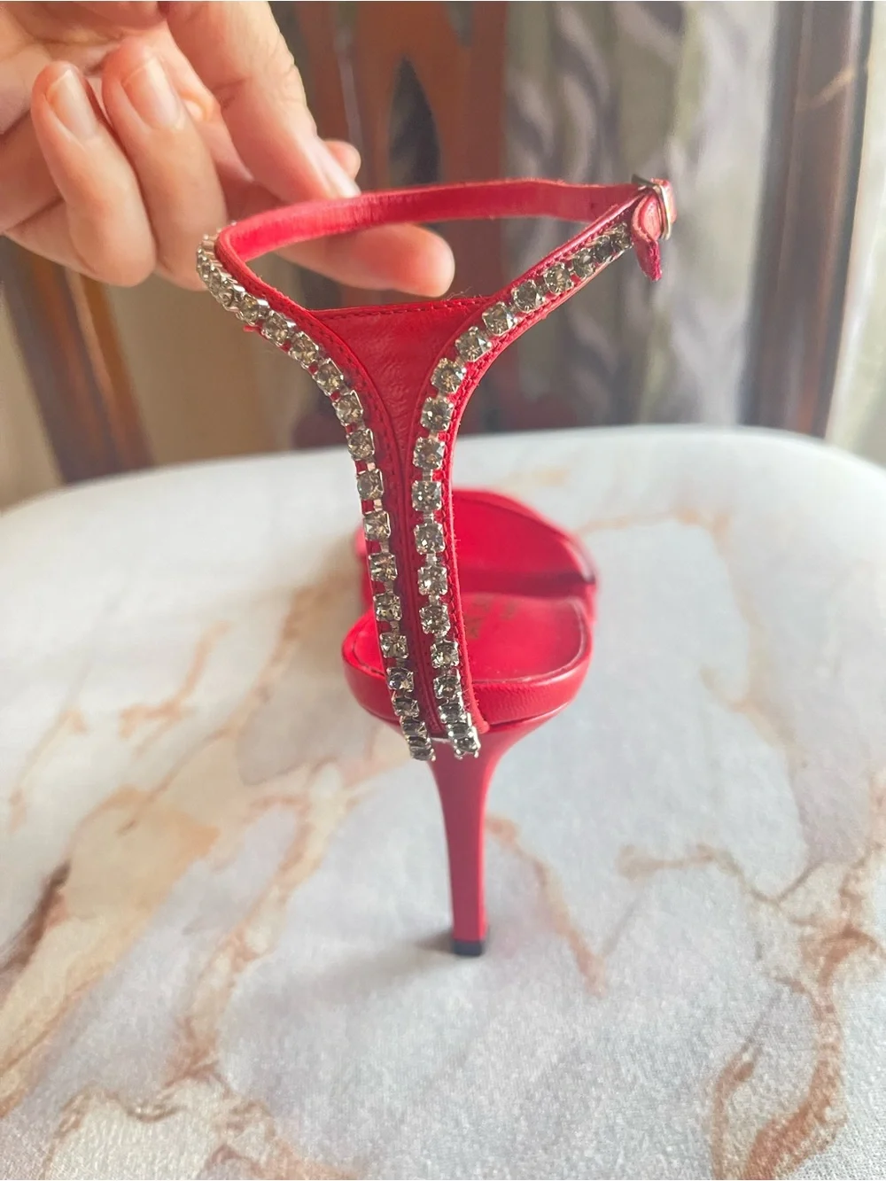 Saint Laurent Red Crystal-Ankle Strap Heel Sandal 7.5 - Picture 3 of 10